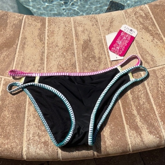 Hulu honey bikini bottoms black with pink yellow & blue stitching - Picture 1 of 4